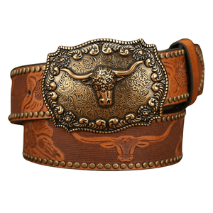 Antikt cowboybälte i läder Longhorn / 120cm