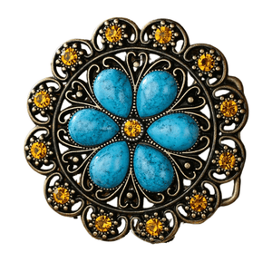 Bältespänne med blå blomma och westerndetaljer Guld