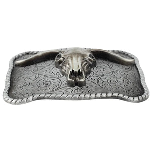 Bältesspänne western stil med tjur huvud antik silver finish