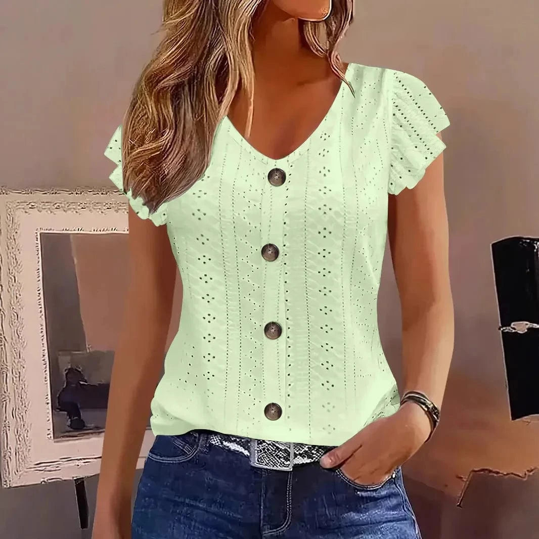Blus med broderie anglaise Mintgrön / S