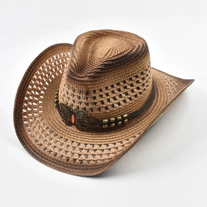 Boho cowboyhatt med fjäril Ljusbrun / Kan justeras