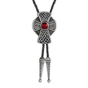 Bolo tie med korshänge och sten Mörksilver och röd