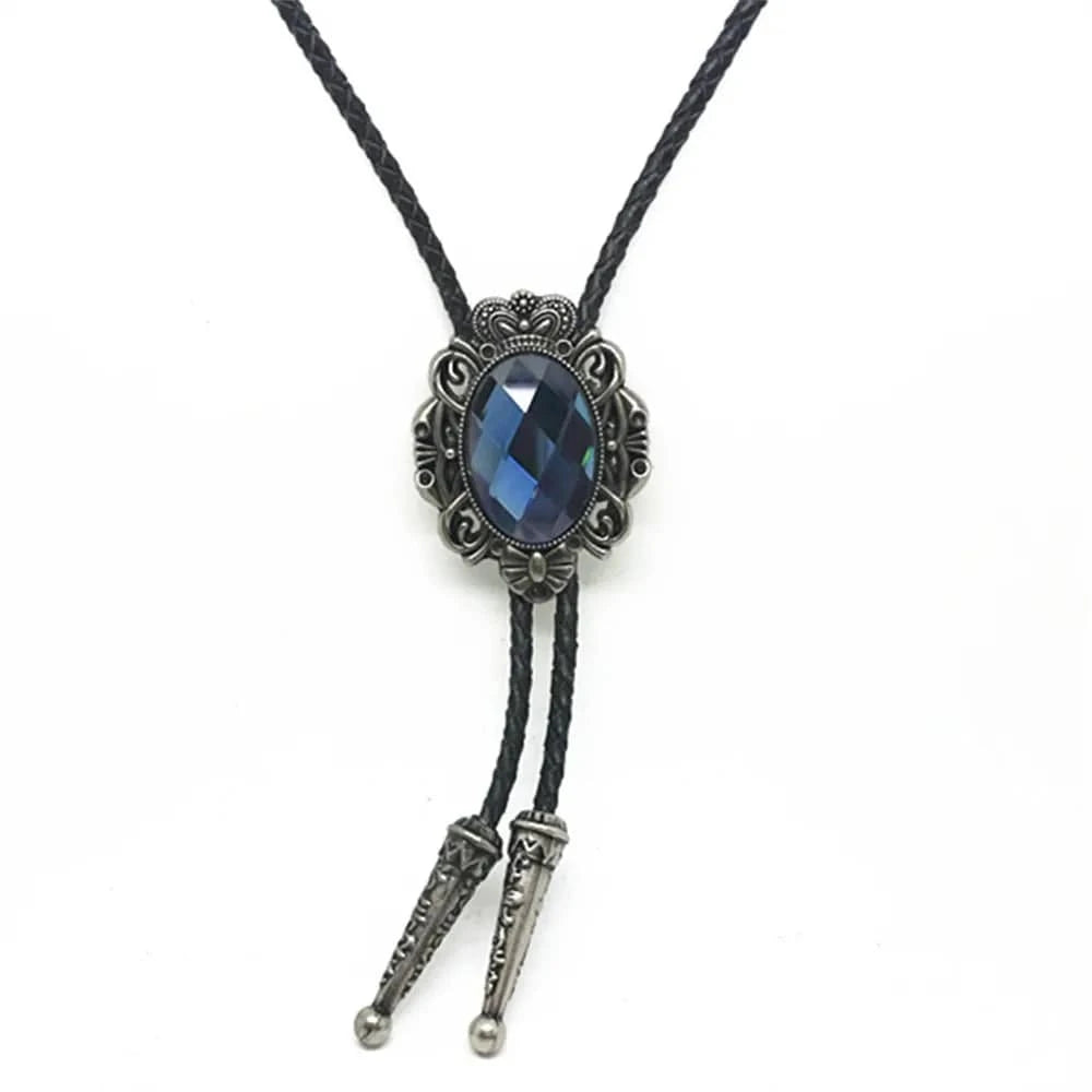 Bolo tie med oval glassten och vintagekrona Blå
