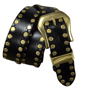 Cowboybälte i äkta läder med nitar och slitstarkt spänne Svart / 100cm