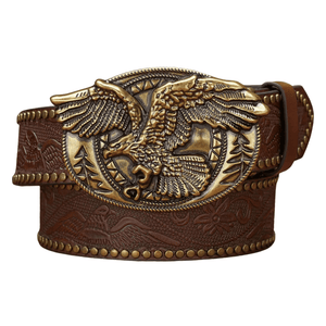 Cowboybälte med guldfärgat örnspänne Mörkbrun / 120cm