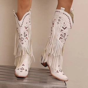 Cowboyboots med broderad design och eleganta fransar