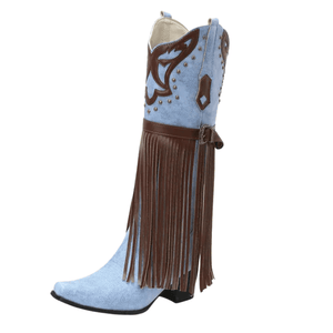 Cowboyboots med fransar och dekorativt spänne i vintage-stil Blå / 35