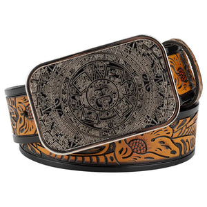 Cowboyläderbälte Aztekspänne Silver Kamel / 90cm