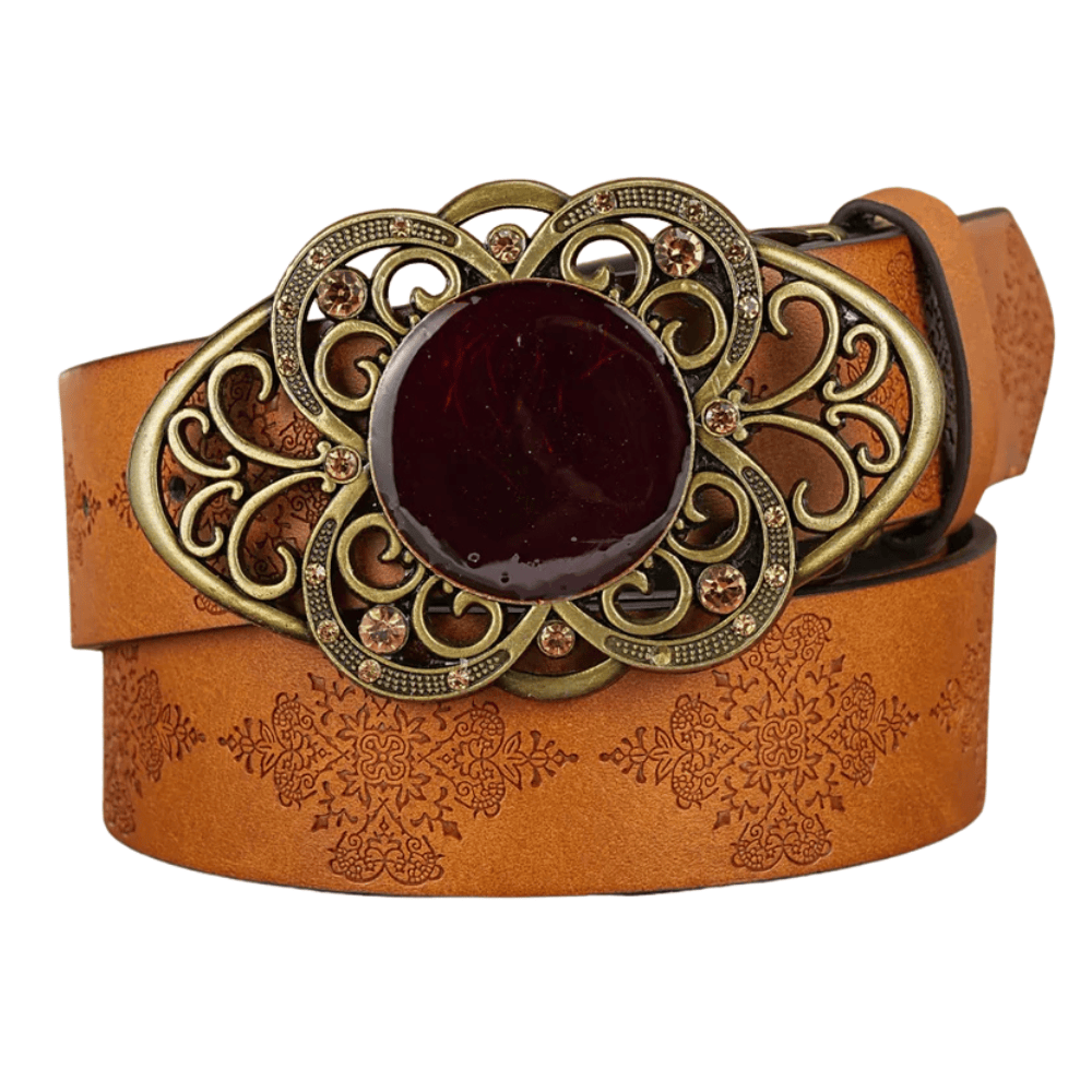 Elegant westernbälte med röd sten Ljusbrun / 120cm