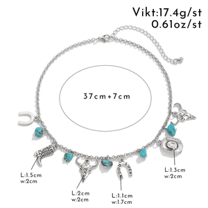 Halsband med western-berlocker och turkos Silver
