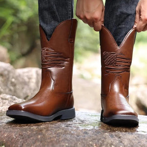 Cowboy Boots Herr i Skinnimitation med Fyrkantig Tå