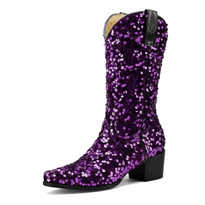 Höga Cowboyboots med Paljetter för Dam Lila / 35