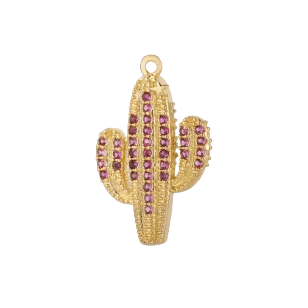 Gold Cactus Crystal Pendant Charm