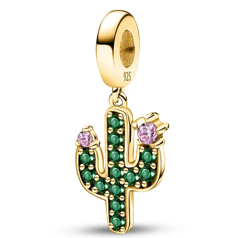 Sterling Silver Cactus Charm With CZ Stones