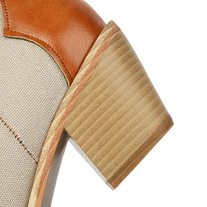 Låga Cowboyboots i västernstil med utskuret mönster och blockklack