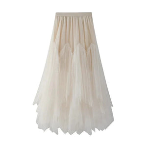 Lång asymmetrisk tyllkjol Beige / One Size