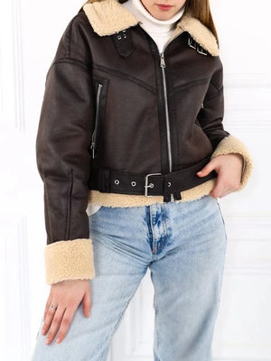 Mörkbrun shearlingjacka dam