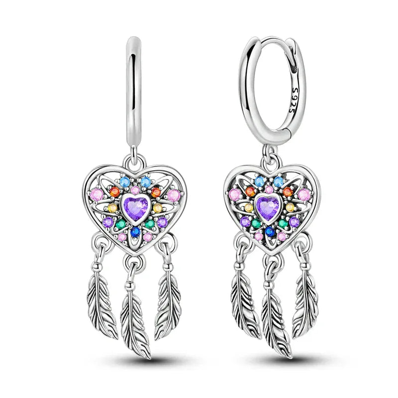 Silver Dreamcatcher Heart Earrings - Style A