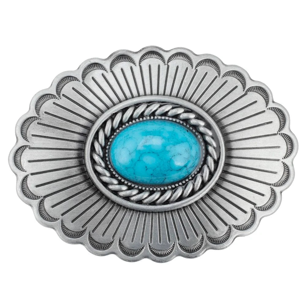 Rund Turkis Concho Bältesspänne Mönstrad Ram Antik Silver Turkos 1