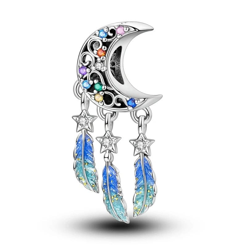 Silver Dreamcatcher Moon Charm