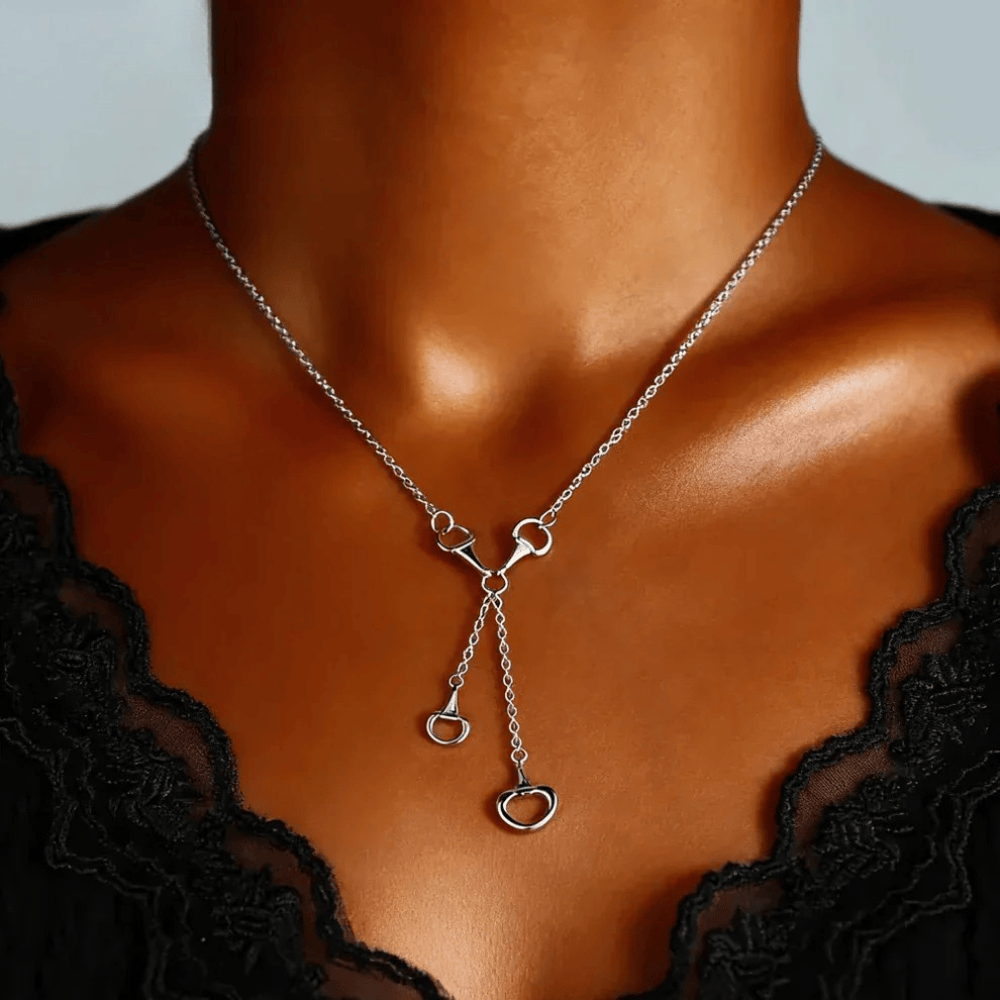 Silver Y Necklace With Double Horse Bits