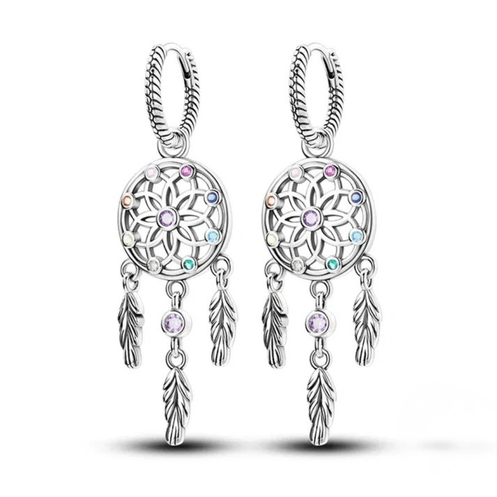 Dreamcatcher Silver Hoop Earrings
