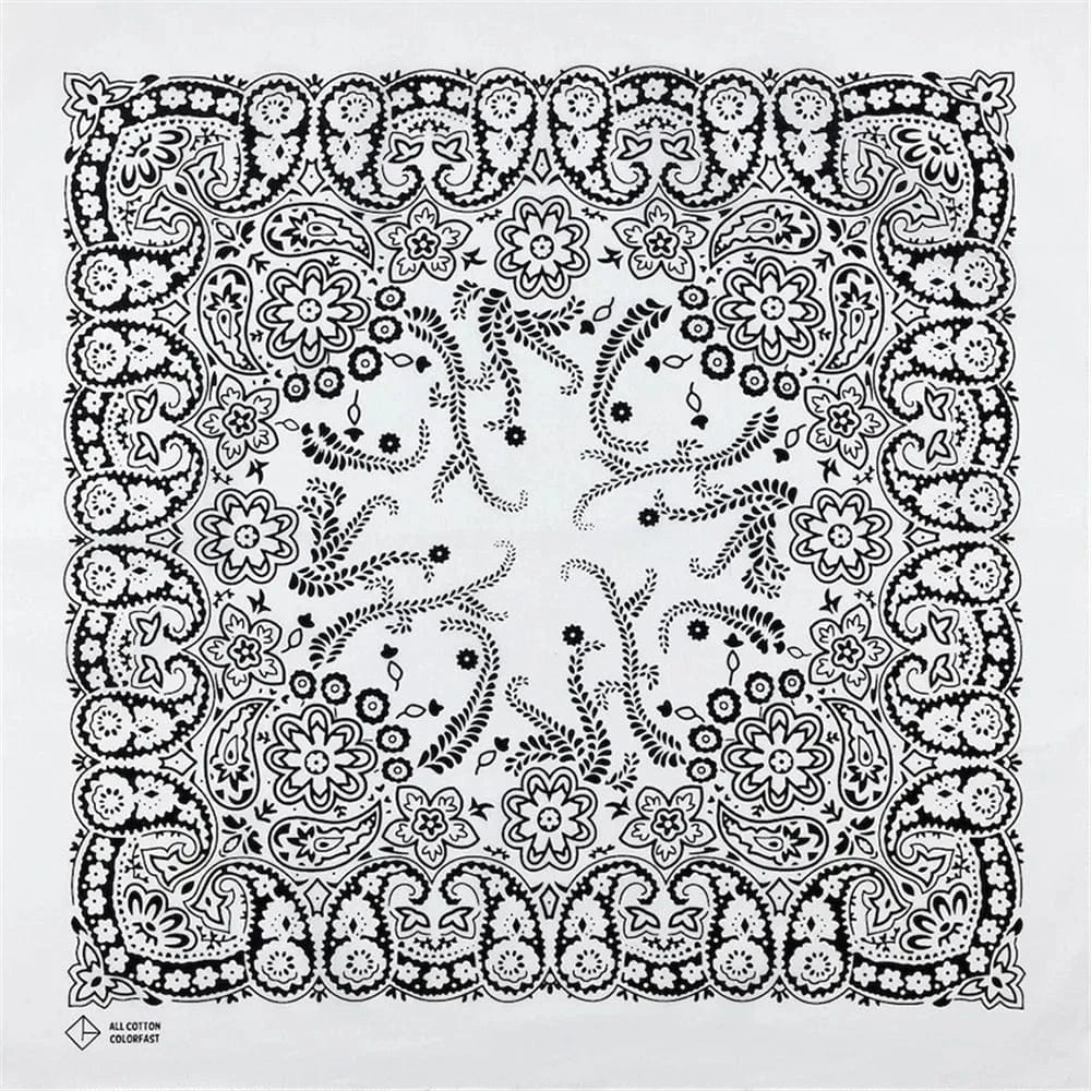 Vit Bandana med Svart Blommig Paisley-mönster Vit med svart