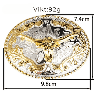 Western Bältesspännen Guld Silver Djurmotiv Floral Gravyr