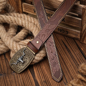 Western Läderbälte Graverat Spänne