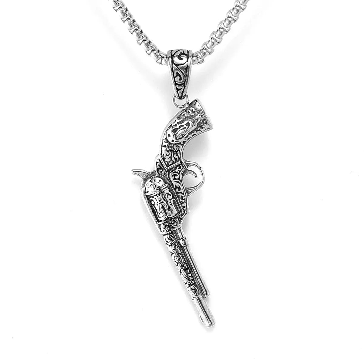 Western Revolver Necklace in Stainless Steel