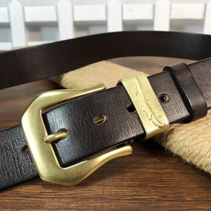 Westernbälte i äkta läder med vintage-kopparspänne