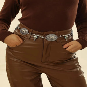 Westernbälte i metall för kvinnor med justerbar bohokedja Silver