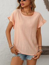 Ruffle Sleeve Cotton T-Shirt Blouse