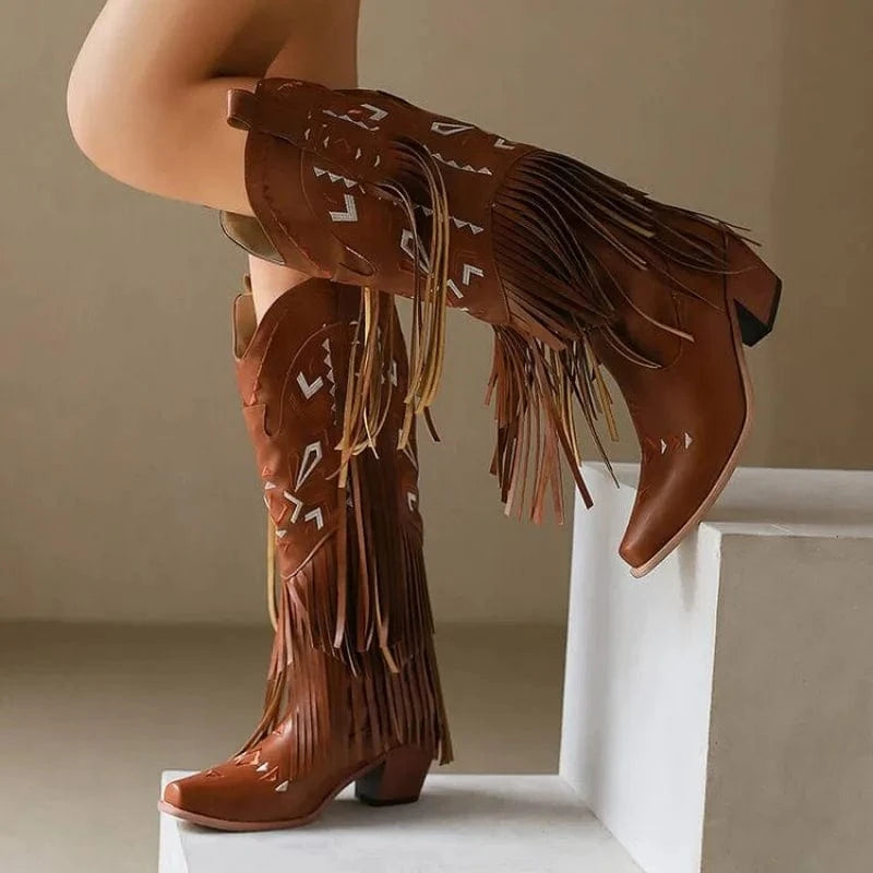 Cowgirl Boots med Fransar och Broderi