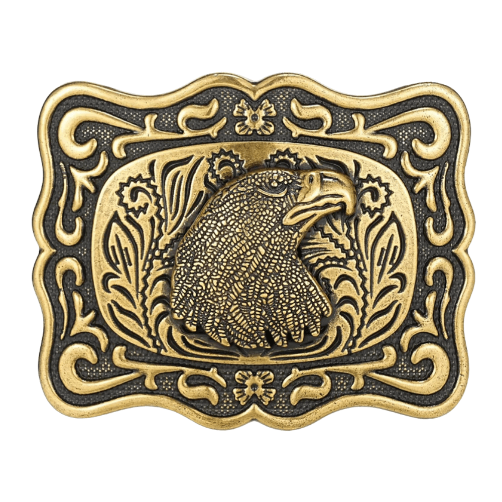 Bältespänne i antik stil med symbolmotiv Hökhuvud