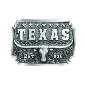 Bältespänne Texas med tjurskalle och stjärnor Silver