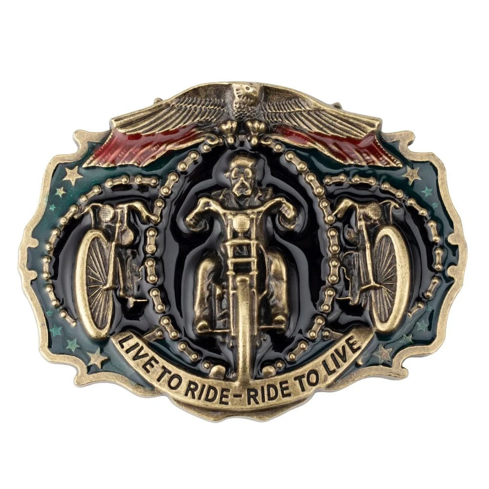Bältesspänne motorcykel live to ride ride to live vintage stil Guld