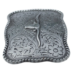 Bältesspänne western stil med tjur huvud antik silver finish