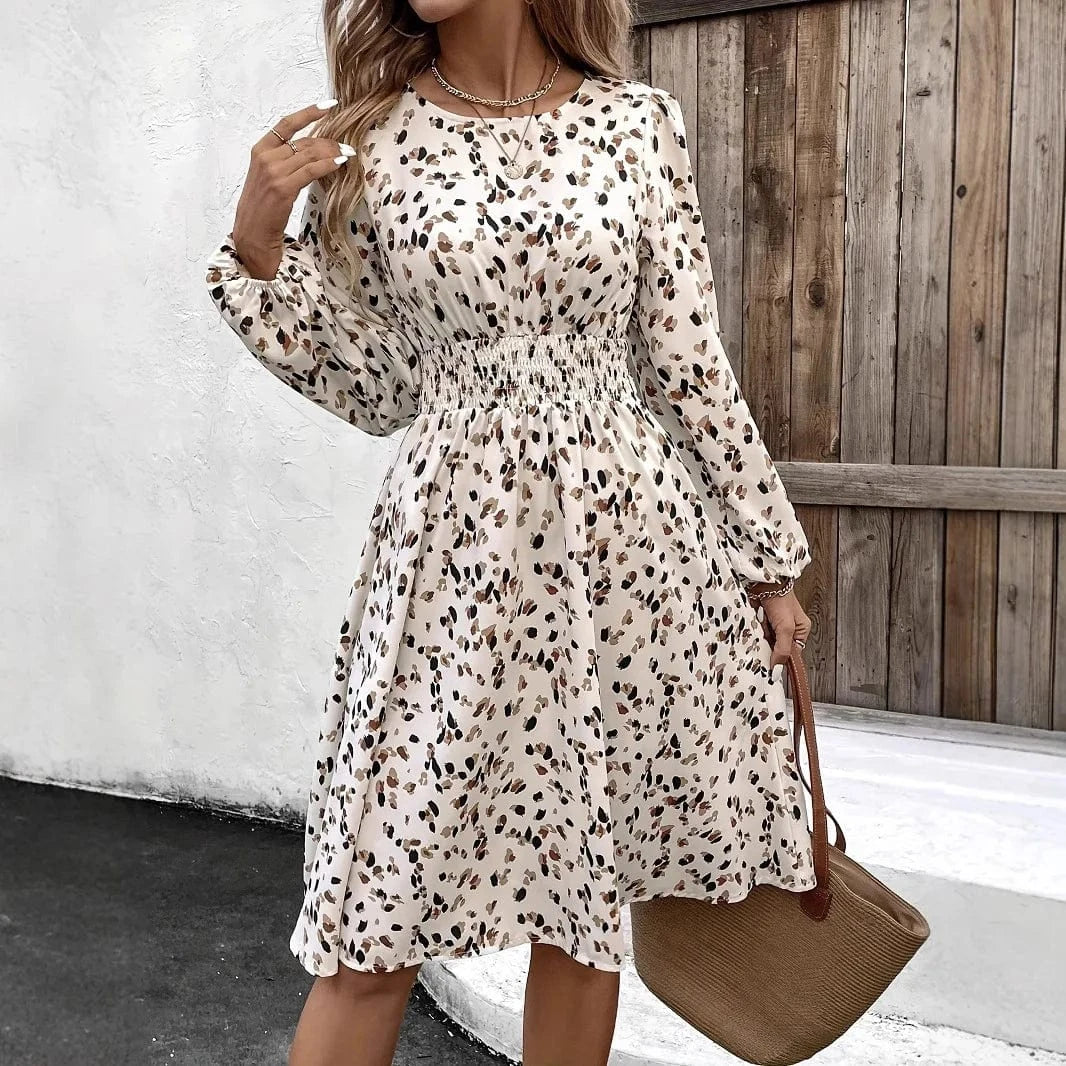 Blommig klänning med långa ärmar Elfenbensvit / S