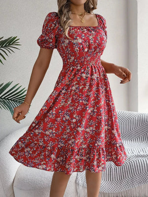Blommig off-shoulder midiklänning Röd / S