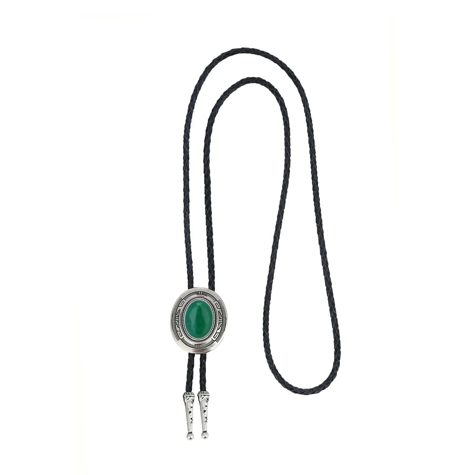Bolo tie i läder med metallhänge och färgad sten Grön