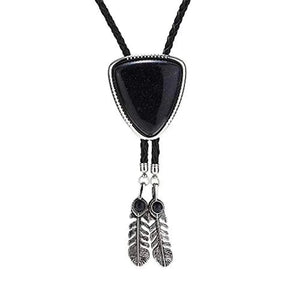 Bolo tie i triangelform med fjäderdetalj och natursten Svart 3
