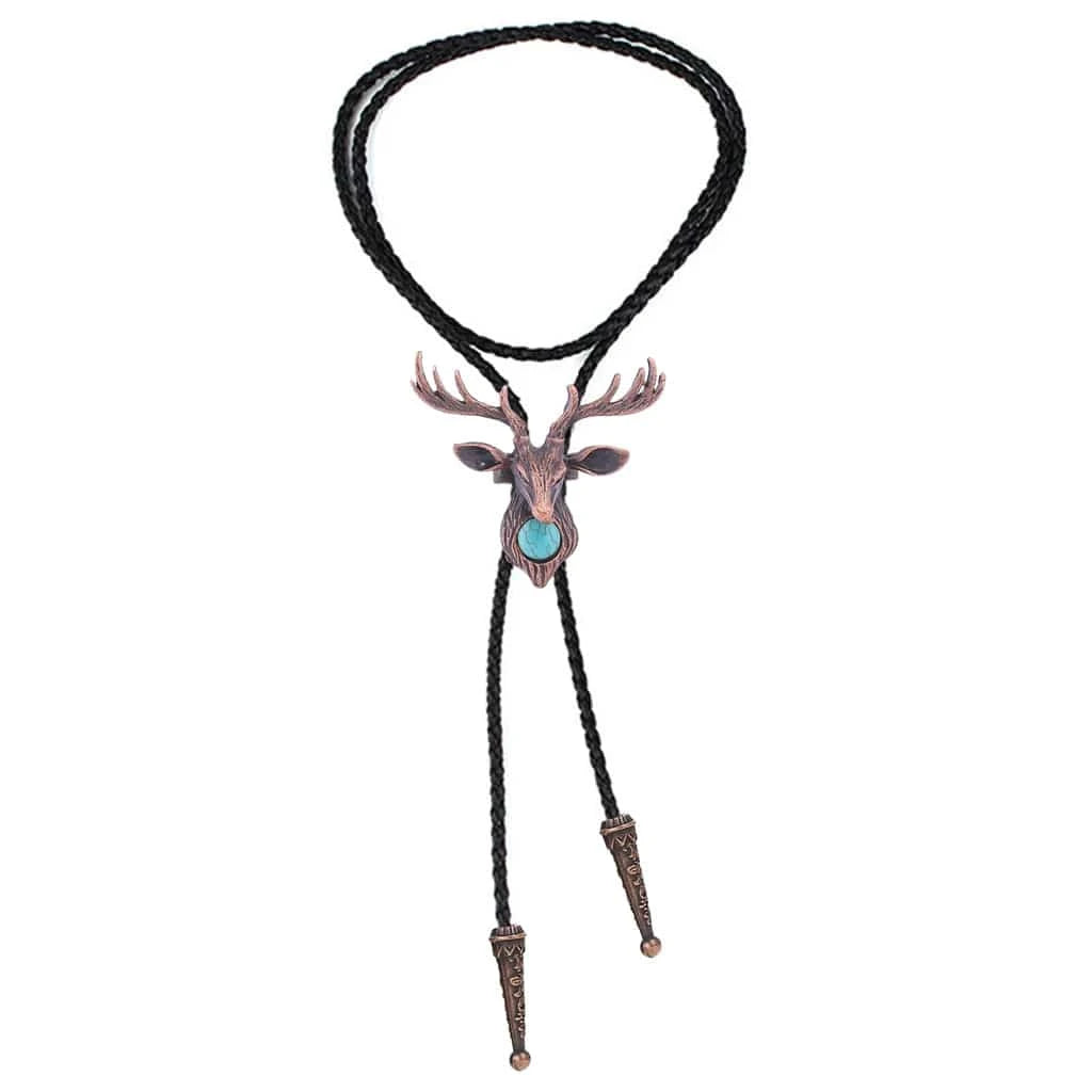 Bolo tie med älghuvud och blå sten