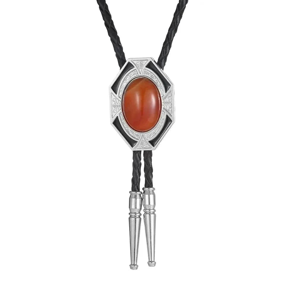 Bolo tie med geometrisk infattning och äkta sten
