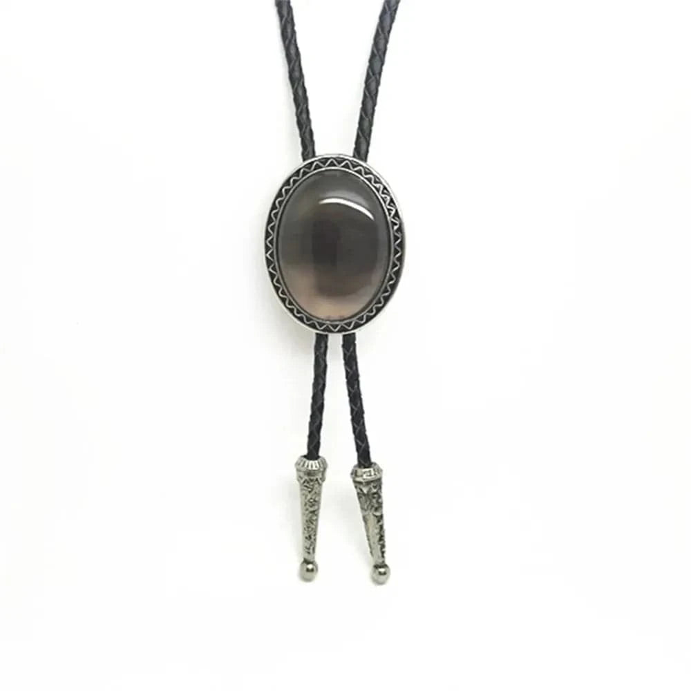 Bolo tie med glasdetalj och ovalt vintagehänge Morkgrå