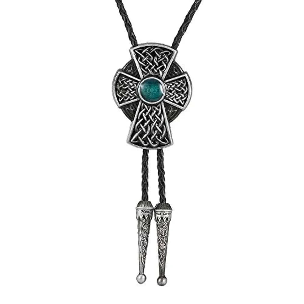 Bolo tie med korshänge och sten Mörksilver och blå