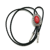 Bolo tie med oval sten och flätat läderband Röd