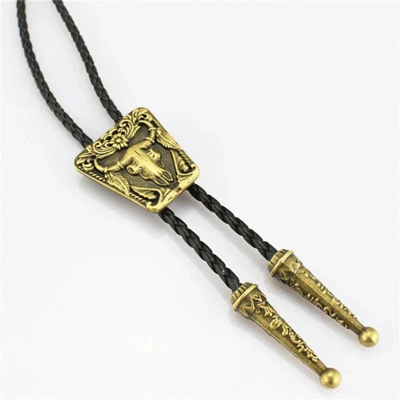 Bolo tie med oxskalle i metall och läderband