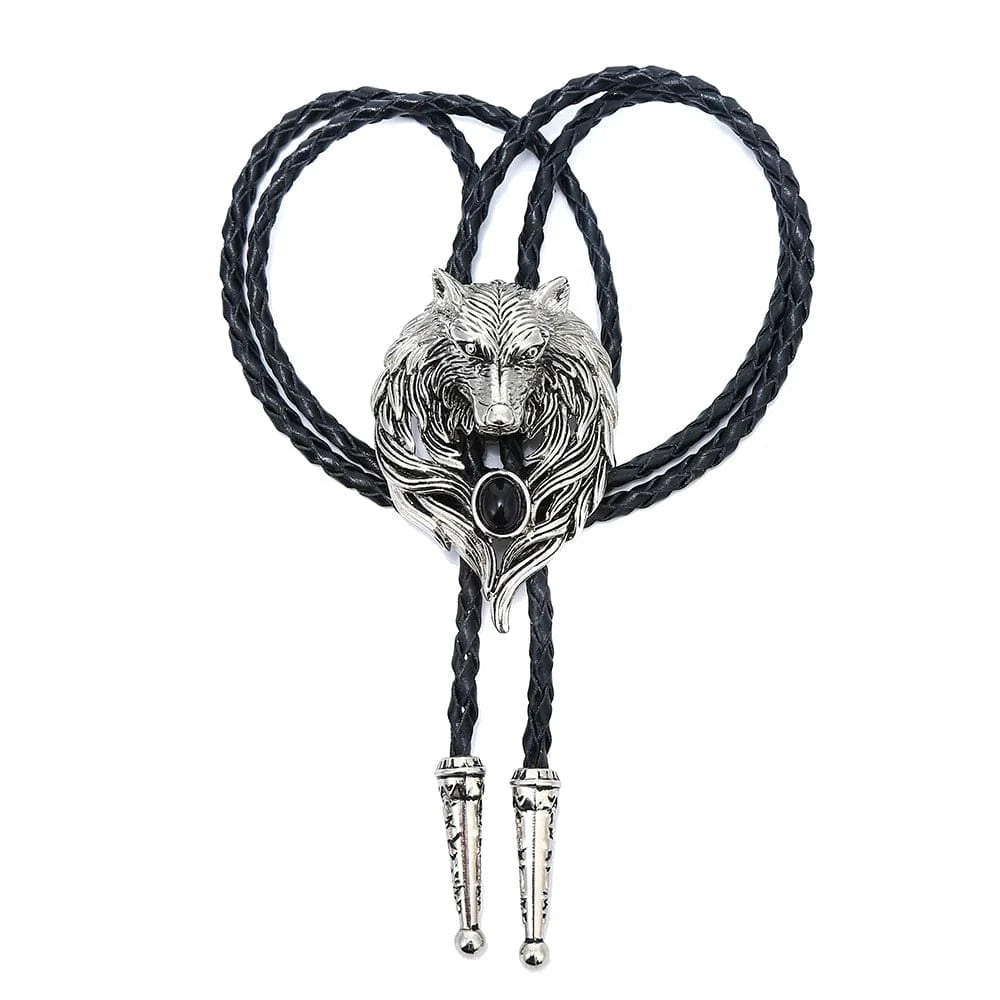 Bolo tie med silver varghuvud och svart agat Silver