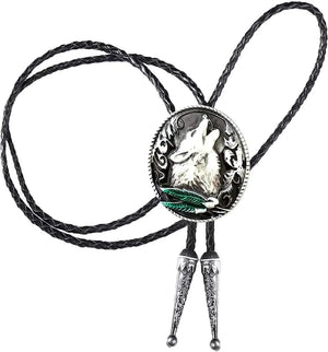 Bolo tie med ylande varg i zinklegering Svart